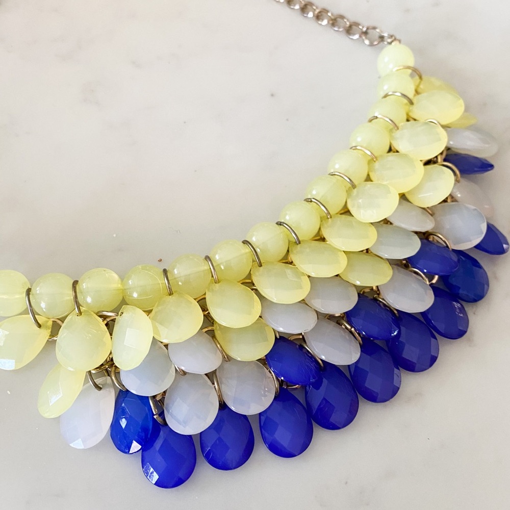 Blue Green Ombré Gold Decorative Bib Necklace - Picture 2 of 2